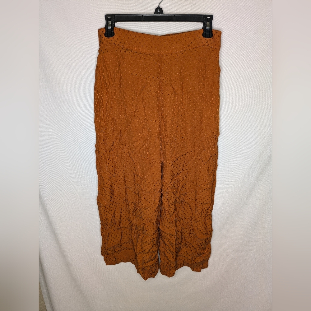 Leith Wide Leg High Rise Burnt Orange Polka Dot Cropped Gaucho Pants Size M‎